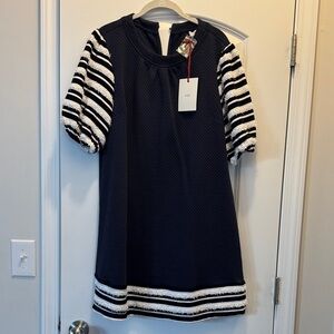 Elegant Navy and White Striped Dress